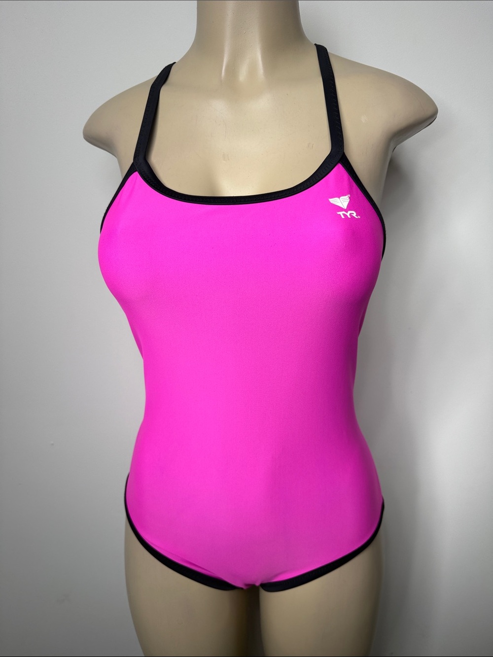TYR Hot Pink reversible black One-Piece Swimsuit with Black Trim